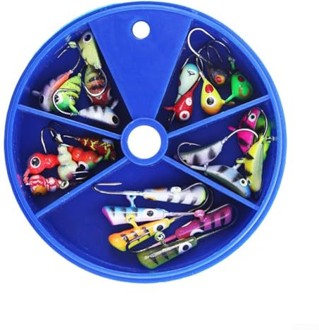 Juego de anzuelos de pesca en hielo, 25 piezas, diseñados para jigging con acción de natación realista y patrón corporal reflectante, adecuado para atrapar crappie, lubina, perca y pez panfish