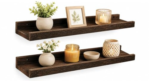 Z metnal Floating Shelves 60cm, Solid Wood Picture Ledge, Wall Shelf, Brown | Wall Mounted, Front Lip, Floating Photo Display, For Bedroom Living Room Bathroom