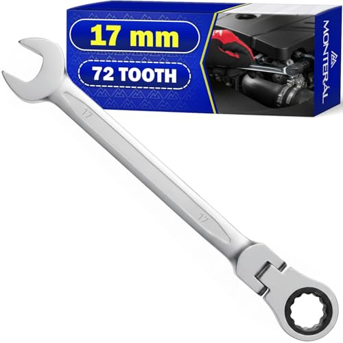 Llave Fija con Carraca 17mm - Llave Trinquete Combinada en Acero Aleado CrV | Permite Trabajar en Ángulos Comprendidos Entre 0° y 90° - MONTERAL