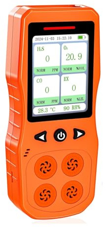 Detector de Gases combustibles 4 en 1 con Pantalla LCD, CO, EX, O2, H2S, comprobador multigas portátil for monitoreo Ambiental. Monitoreo rápido