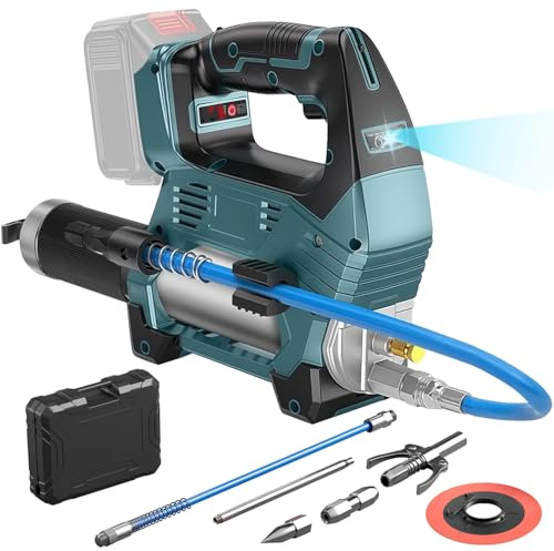 Elektrisk fettspruta för Makita 18V-21V batteri (utan batteri), 12 000 PSI batterifettspruta-kit med LED-ljus, lång slang, munstycke, oljeavsugningsskål, 3 hastighetssteg för tunga maskiner