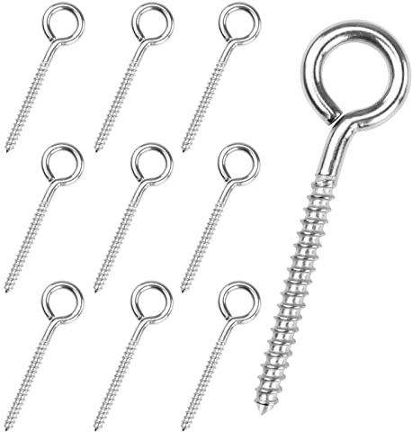 Muzata 10 Pack Eye Screws 3.3 Inch Stainless Steel Screw Eye Hook for Wood Heavy Duty M6 Eyelet Hooks Self Tapping Securing Cables Wire Indoor Outdoor CR18