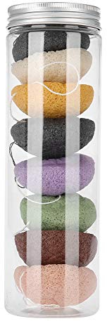 Set di spugne di Konjac naturali per il peeling del viso, spugne in fibre vegetali ad azione esfoliante, 8 pezzi, spugne detergenti delicate con bambù attivato, adatte per tutti i tipi di pelle