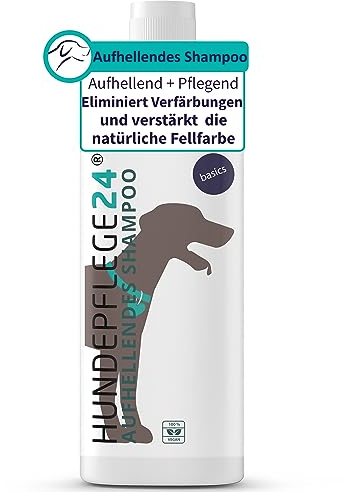 Hundepflege24 Hundeshampoo weißes Fell - Aufhellend & Pflegend - Anti-Gelbstich Formel für kräftiges, gepflegtes, strahlendes Fell - Mit pflegendem Conditioner für leichte Kämmbarkeit - 500ml
