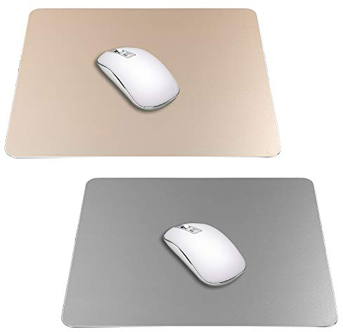 2er Pack Gaming Aluminium Mauspad (Gold & Grau) Kompatibel mit Magic Mouse, SourceTon Smooth Magic Ultradünne Doppelseiten-Mausmatte für schnelle und genaue Kontrolle (9 Zoll x 7,1 Zoll)