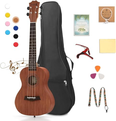 Dripex 23 Zoll Konzert Ukulele Set - Vintage Kleine Gitarre Kit für Erwachsene Kinder Anfänger Mit Tasche, Tuner, Gurt, Bedienungsanleitung, Saite (Braun)