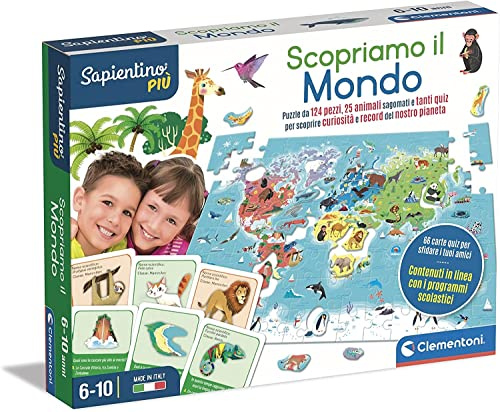 Clementoni Sapientino Scopriamo Educativo 5 Anni Geografia, Puzzle Geografico del Mondo Gioco Pianeta Terra Made in Italy, 16339, Multicolore