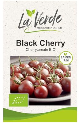 La Verde MEIN GARTEN UND ICH. Black Cherry BIO Tomatensamen für ca. 8–10 Pflanzen, ertragreiche Cherrytomate, süß und aromatisch, Saatgut ohne Gentechnik