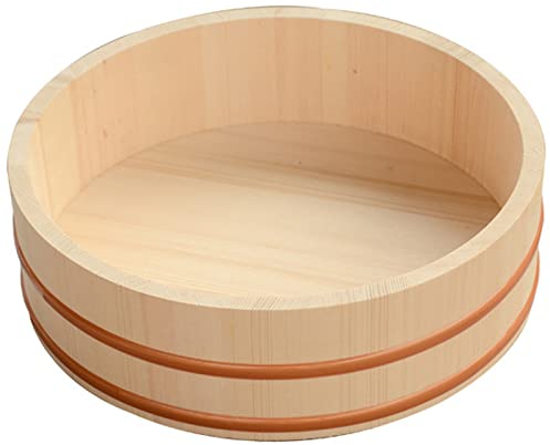 Wooden Hangiri Sushi Rice Bowl Japanese Sushi Oke Sushi Rice Mixing Tub for Sushi Restaurant Kitchen Copper Bands,60x16cm