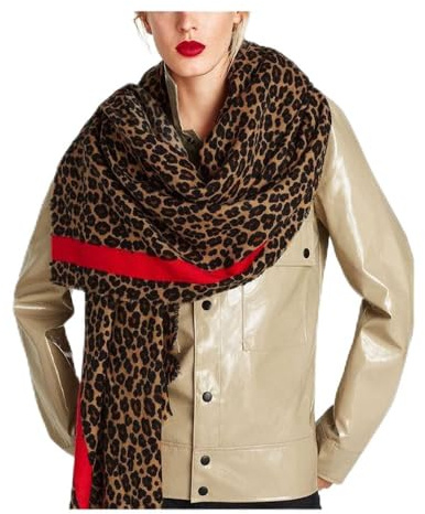 GIVBRO Bufanda de mujer con estampado de leopardo chal de cachemir de imitación para el cuello más cálido bufandas para damas otoño invierno vestir (A)