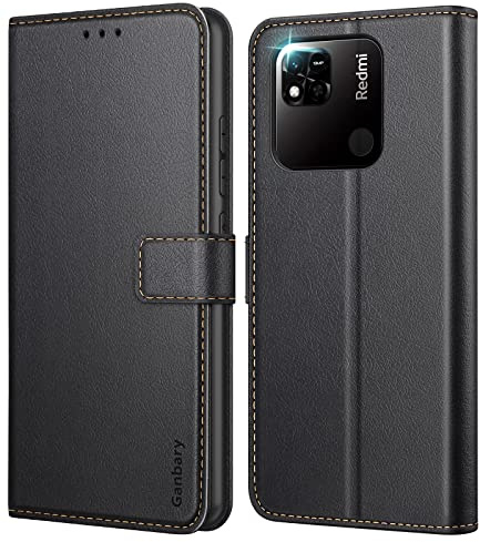 Ganbary Funda Compatible con Xiaomi Redmi 10A/ Redmi 9C, Funda Tapa Libro Movil Carcasa PU Cuero Funda para Xiaomi Redmi 10A/ Redmi 9C [Protección Completa] [Ranura Tarjeta][Función Soporte], Negro