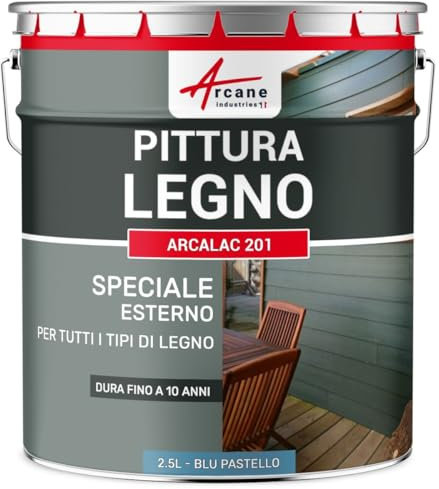 ARCANE INDUSTRIES Vernice per legno esterno e interno - ARCALAC 201-2,5 L Blu Pastello - RAL 5024