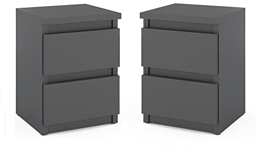 MRBLS_HOME Nachttisch 2er Set Nachtschrank Nachtkommode Modern Möbel mit Schubladen Kommode Holz Schubladenschrank für Ihr Schlafzimmer (Grau Matt) – 30 x 43 x 32,5 cm (B/H/T)