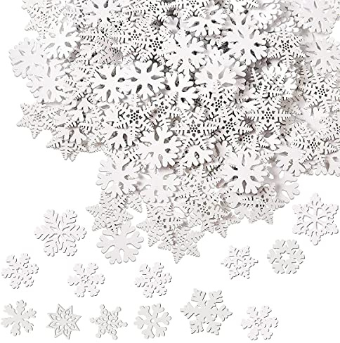 100 Stücke Weihnachtsdeko Schneeflocken Holz, Streudeko, Tischdeko, Anhänger, Streuteile Klein