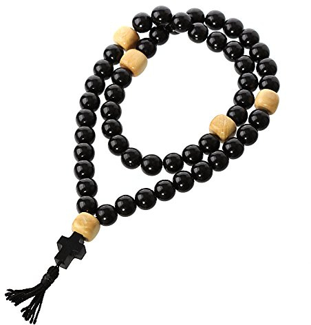 NKlaus Rosario Gagat 40443 - Cadena de oración tradicional (2 unidades, 50 bolas), color ámbar negro, Metal no precioso