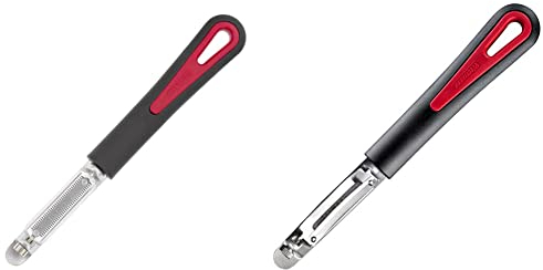 Westmark 6046RT60 Eplucheur de tomates et de kiwis Retro-Tomfix en PP/TPE/Aluminium, Noir/Argent, 18,5 x 2,2 x 1,8 cm & Éplucheur Econome de Pommes et de Pommes de terre, Pomfix Gallant