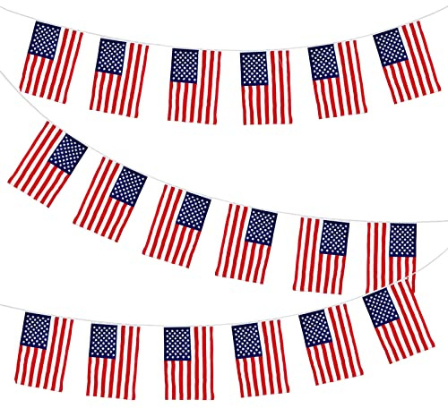 33ft/10m American Flag Bunting, Koliphy 30 Flags USA Quality Patriotic Fabric Garland Banner America Pennant Flag Stars Stripes for 4th of July, Independence Day US Party Decorations（1 Pcs）