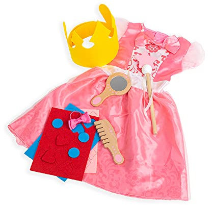 Bigjigs Toys Princess Fancy Dress for Kids - Pink Princess Costume for Girls with a Felt Crown, Princess Gloves, Wooden Comb, Mirror & Magic Wand, Quality Fancy Dress Up for Kids