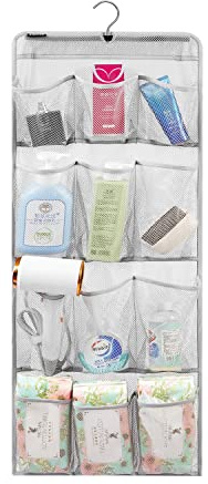 ANZORG Mesh Shower Organizer Hanging Caddy Quick Dry Bathroom Storage for Toiletry Accessories with Rotating Hanger (12 Pockets)