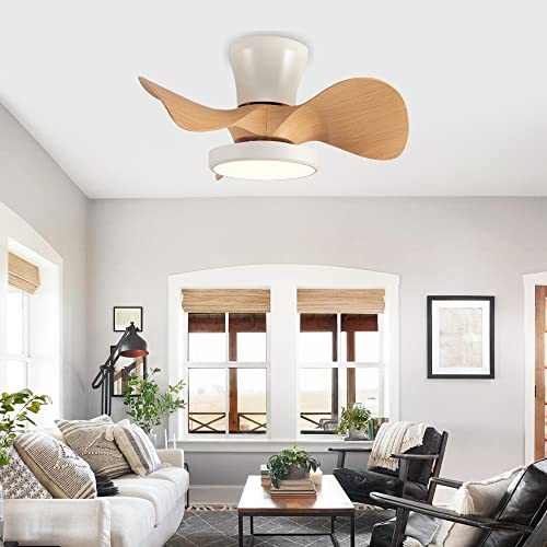 YUNZI Moderno LED Regulable Infantil Pequeñas Ventilador De Techo con Luz Y Mando A Distancia Silenciosa Lampara Ventilador Techo Motor DC Reversible 6 Velocidades para Dormitorio Salón-A