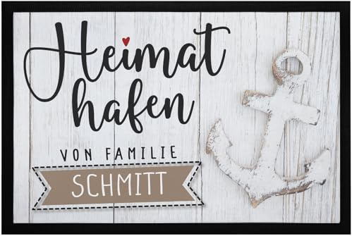 SpecialMe® Fußmatte Heimathafen von Familie mit Namen personalisiert Anker Motiv Maritime Deko Meer rutschfest & waschbar Schwarz 60x40cm