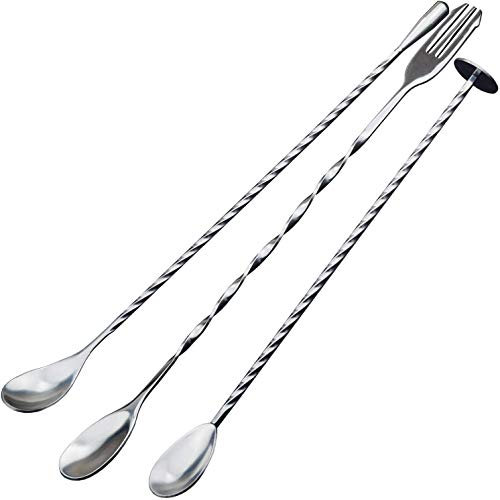 Gathukila 3 Pcs Extra Long Stainless Steel Mixing Spoons Spiral Pattern Bar Shaker Spoon Barware Stirring Spoon for Tea Coffee Ice Cream Drink Milkshakes