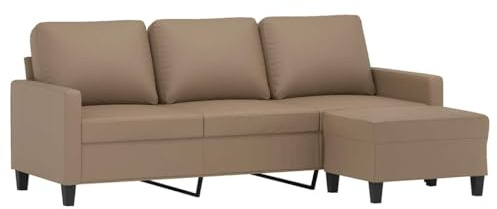 vidaXL Divano a 3 Posti con Poggiapiedi Cappuccino 180cm in Similpelle, Poltrona 3 posti con poggiapiedi, Divano, Divano Tre posti