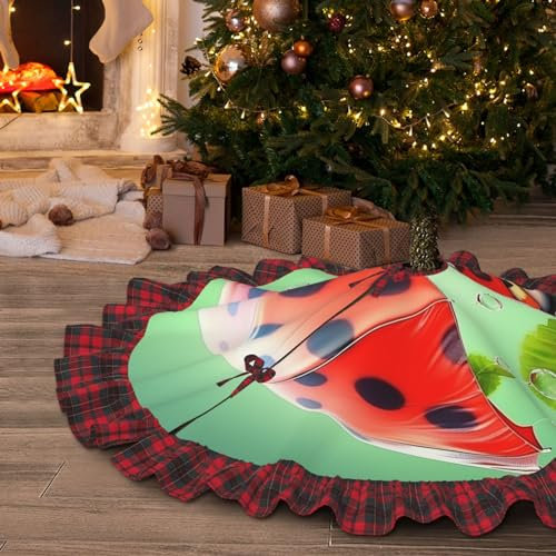 Weihnachtsbaumrock, 121,9 cm, lustiger Marienkäfer mit Regenschirmen, Druck, Weihnachtsbaumschmuck, weiche Weihnachtsbaumabdeckung, Matte für Urlaub, Party, Dekorationen, drinnen und draußen