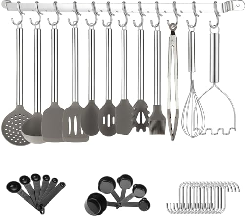 Kitchen Utensils Set, Kyraton 38 Piece Silicone Kitchen Cooking Utensils Set with Utensil Rack, Spoon Spatula Set, Non-Stick Kitchen Gadgets, Dishwasher Safe