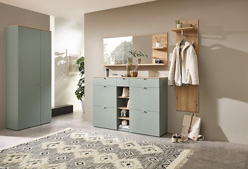 BARI Flurgarderoben Set in Schilfgrün, Artisan Eiche Optik FSC-zertifiziert - Modernes Garderobenset 3-teilig für Ihren Eingangsbereich - 208 x 202 x 38 cm (B/H/T)