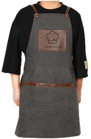 NGTSFLY Grillschürze für Männer Lustig Personalisiert Leinwand Lederschürze Verstellbar mit Taschen Geeignet für Den Heimgebrauch, Grillpartys,Geschenk für Männer zum Vatertag,Geburtstag (Dunkelgrau)