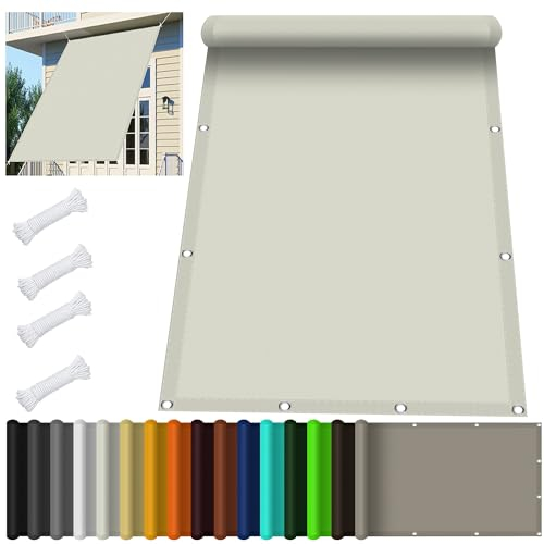 Sonnensegel Nach Maß mit ösen 4 x 6.2 m, Wasserdicht 98% UV Schutz Sonnensegel Balkon ohne Bohren inkl Befestigungsseile für Garten Terrasse, Elfenbein
