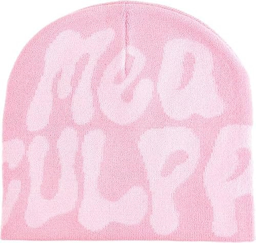 Taowave MEA Culpa Damen-Beanie-Mütze, Y2K-Strickmütze, Strickmütze, grau-blau