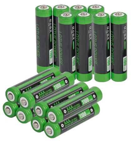 LOTUS POWER 16 pièces Piles Rechargeables Ni-MH AAA, Piles AAA 1100 mAh Portables et recyclables Piles AAA 1,2 V (Seize Piles)