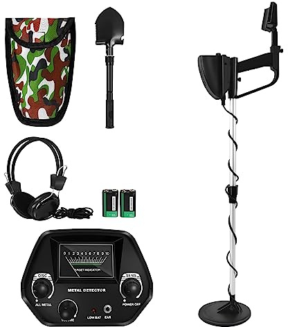 NAIZY Metalldetektor Kinder Metal Detector Set bis 30cm Tief inkl. Schaufel & Kopfhörer & Tragetasche, Metallsuchgerät mit Mechanische Zeigeranzeige + Sound-Tipps