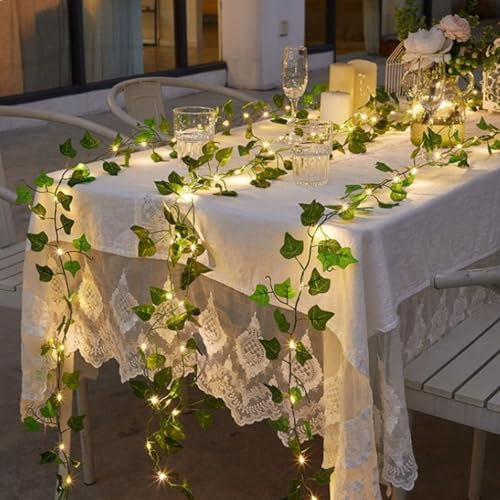 Guirlande de feuilles de lierre artificielles à LED pour décoration de table de mariage, anniversaire, dîner, guirlande de feuilles de lierre artificielles pour balcon, terrasse, mariage, jardin,