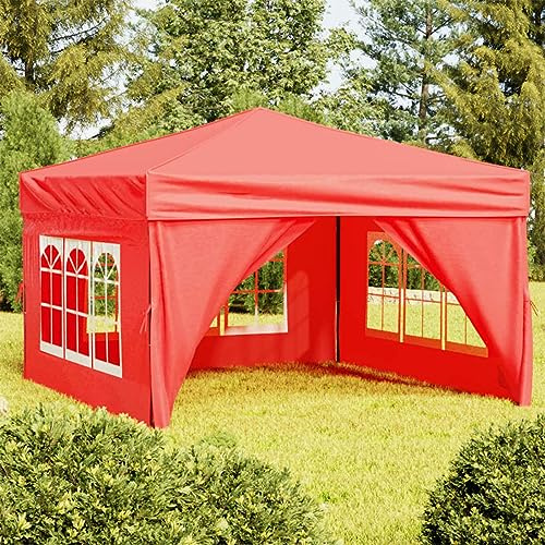 Homgoday Tente de Réception Pliable avec Parois Rouge 3x3 m, Tonnelle de Jardin Belvédère, Gazebo Pavillon de Extérieur, Chapiteau pour Camping, Fête, Barbecue