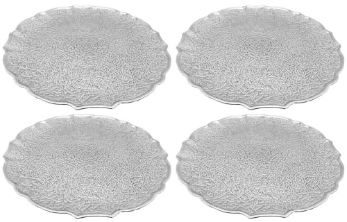 Acan Tradineur 4 Sottopiatti rotondi riutilizzabili in plastica, piatto piano decorativo, vassoio per presentazione caramelle, Natale, torrone, torte (argento - Ø 33 cm)
