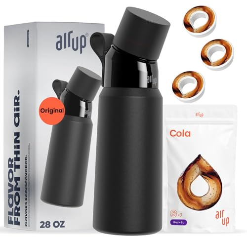 air up® water bottle (28oz) Black Steel + 3 Cola pods | Sugar free flavor pods & Water bottles with straw | Flavored water bottle