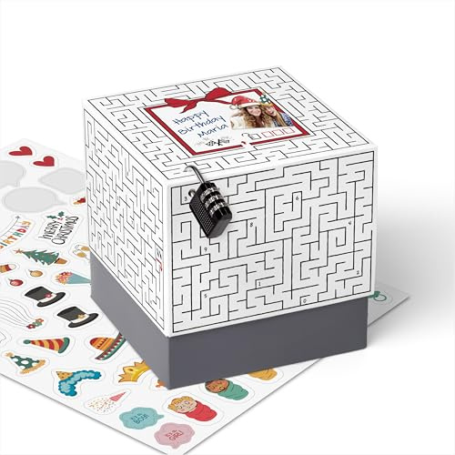 SURPRISA Rätselbox - Geldgeschenk Verpackung, Rätsel Geschenkbox Gutschein | Geschenkverpackung für Geldgeschenk, Gutscheine und Geschenke, alle Anlässe, Motiv: Labyrinth-Rätsel, Größe M (16 cm), escape