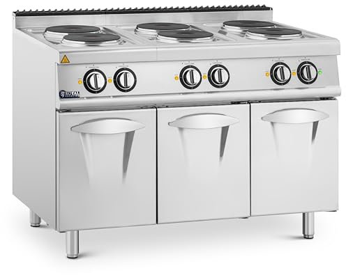 Royal Catering Elektroherd Gastro 15,6 kW 6 Platten zu je Ø 23 cm geräumiger Unterschrank 3 Heizstufen bis 450 °C E-Herd Elektroherd Gastroherd Edelstahl
