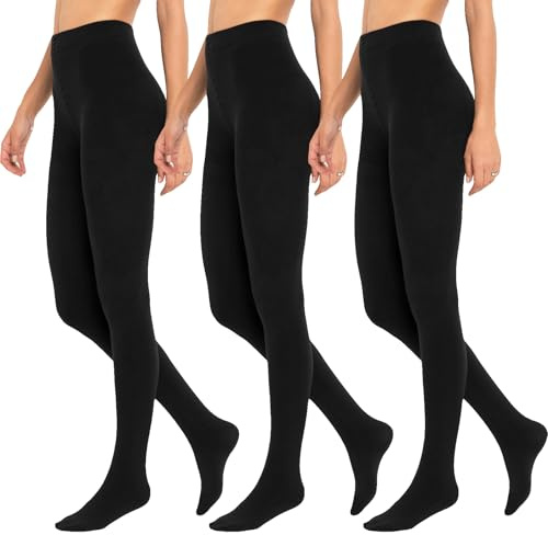 BestSale247 Damen THERMO Strumpfhosen (3er Pack) Super Warm Winter Thermostrumpfhose Unterhose Leggings (3er Pack/Schwarz, XXL-3XL)