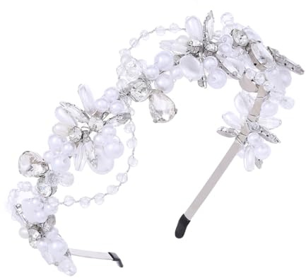 IYOU Perle Braut Stirnband Silber Kristall Haarbänder Handgefertigt Strass Braut Hochzeit Haarschmuck für Damen