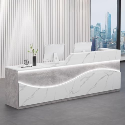 GUQASDV Reception Desk Salon, Empfangstresen für Praxis, Reception Table, Reception Theke mit Stauraum mit Lichtleisten für Supermärkte, Bekleidungsgeschäfte(Gray Grain+White Texture,1.2m)