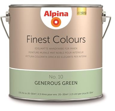 Alpina Finest Colours – No. 10 Hüterin der Freiheit – edelmatte Innenfarbe - Wandfarben für einzigartige Farbwirkungen und Raumstimmungen – Edelmütiges Patinagrün – 2,5 Liter