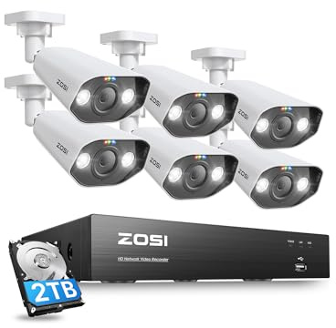 ZOSI 4K PoE Überwachungskamera Set mit 8CH 2TB HDD NVR und 6X 8MP Outdoor PoE IP-Kamera, Personenerkennung, Farbe Nachtsicht,Videoüberwachung System für Außen