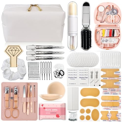 Women's Wedding Emergency Kit 39 Essential Items for Brides Team Bride All in One Travel Kit Personal Care Women's Travel Set, White, Glam White