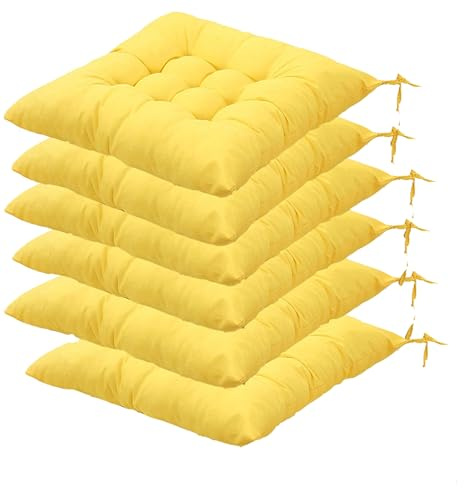 6er-Set Sitzkissen, Stuhlkissen 40x40 mit Bändern Sitzkissen Waschbares Stuhlauflage für Indoor und Outdoor für Bürostuhl, Gartenstuhl, Esszimmerstuhl, Sitzpolster, Garten, Balkon, Küchen (gelb)