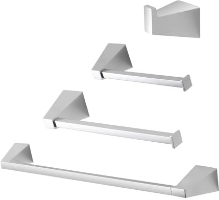 Set Accessori Bagno Da Muro 4 Pezzi Con Appendino, Porta Rotolo, Barra Porta Asciugamani E Porta Salviette In Acciaio Cromo Giza Con Installazione Mediante Viti E Tasselli Inclusi