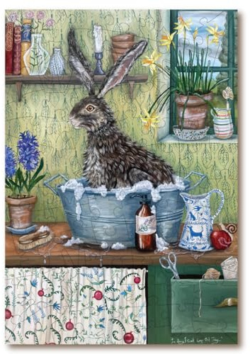 Victory Wooden Puzzles – ‘I'm Sorry I Can't Come Out Today’ Miniature Jigsaw Puzzle for Adults - 89 Pieces. Premium Linden Wood Rabbit Jigsaw Puzzle in Metal Storage Tin.